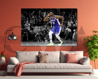 Joel Embiid Black & White Canvas Art Basketball Canvas Wall Art