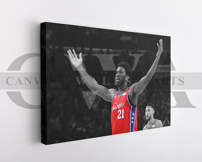 Joel Embiid Black & White Canvas Art Basketball Canvas Wall Art