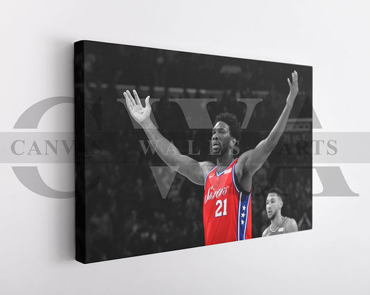 Joel Embiid Black & White Canvas Art Basketball Canvas Wall Art