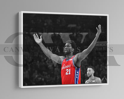 Joel Embiid Black & White Canvas Art Basketball Canvas Wall Art