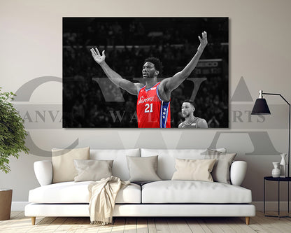 Joel Embiid Black & White Canvas Art Basketball Canvas Wall Art
