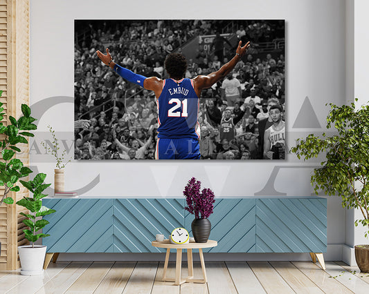 Joel Embiid Black & White Canvas Art Basketball Canvas Wall Art