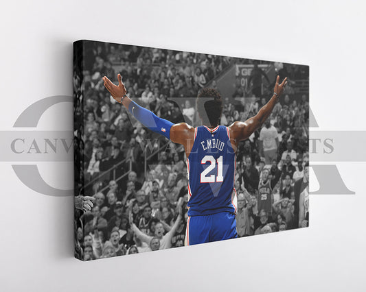 Joel Embiid Black & White Canvas Art Basketball Canvas Wall Art