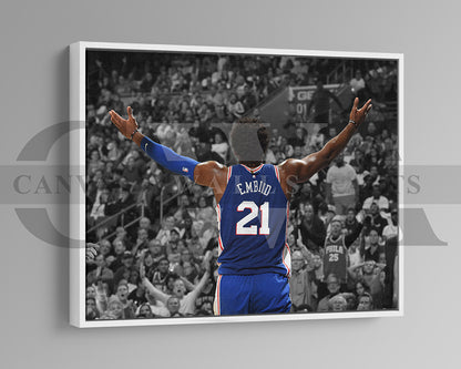 Joel Embiid Black & White Canvas Art Basketball Canvas Wall Art