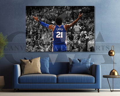Joel Embiid Black & White Canvas Art Basketball Canvas Wall Art