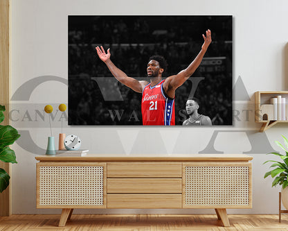 Joel Embiid Black & White Canvas Art Basketball Canvas Wall Art