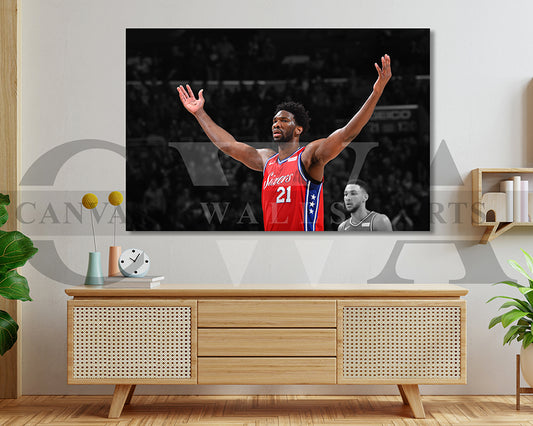 Joel Embiid Black & White Canvas Art Basketball Canvas Wall Art