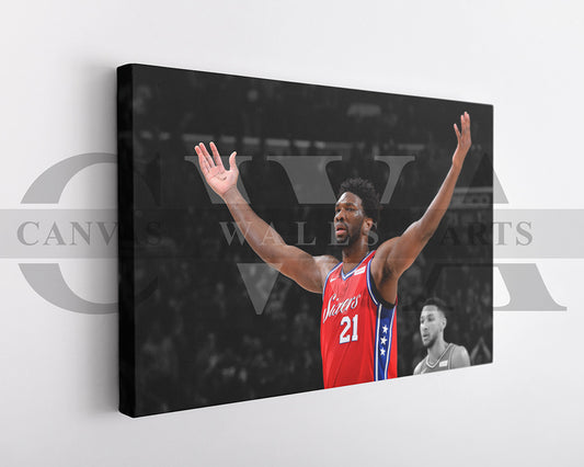 Joel Embiid Black & White Canvas Art Basketball Canvas Wall Art