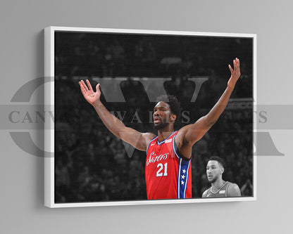 Joel Embiid Black & White Canvas Art Basketball Canvas Wall Art