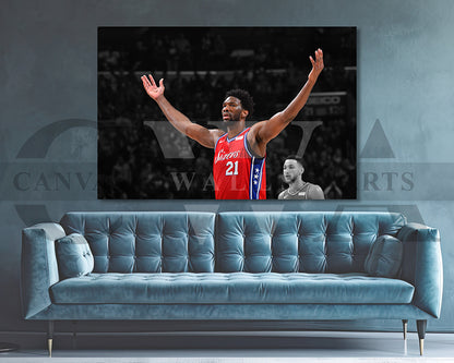Joel Embiid Black & White Canvas Art Basketball Canvas Wall Art