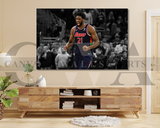 Joel Embiid Black & White Canvas Art Basketball Canvas Wall Art