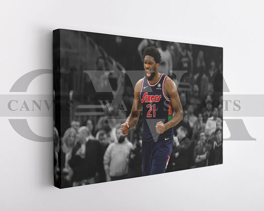 Joel Embiid Black & White Canvas Art Basketball Canvas Wall Art