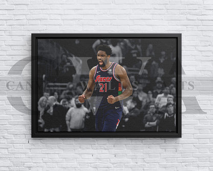 Joel Embiid Black & White Canvas Art Basketball Canvas Wall Art