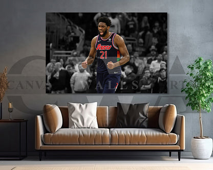 Joel Embiid Black & White Canvas Art Basketball Canvas Wall Art