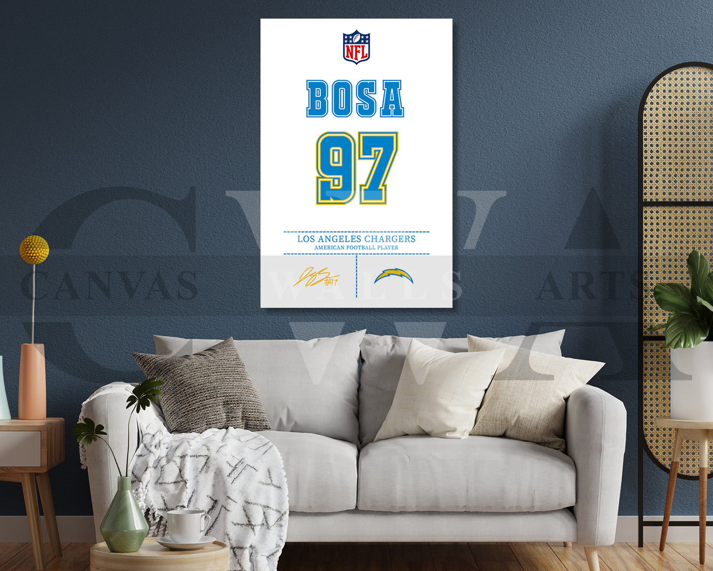 Joey Bosa Jersey Canvas Wall Art NFL Jersey Poster Print Sports Canvas Wall Art