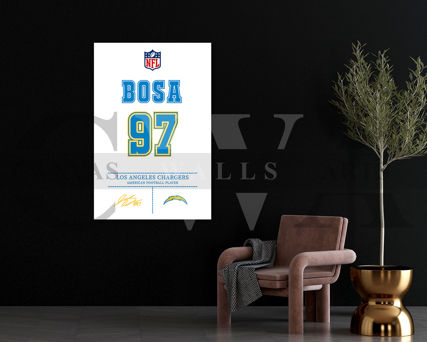 Joey Bosa Jersey Canvas Wall Art NFL Jersey Poster Print Sports Canvas Wall Art