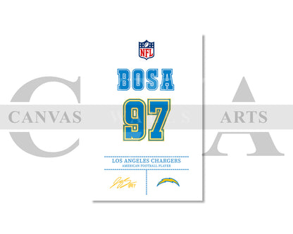 Joey Bosa Jersey Canvas Wall Art NFL Jersey Poster Print Sports Canvas Wall Art