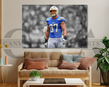 Joey Bosa Black & White Canvas Art American Football Canvas Wall