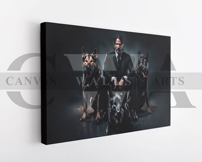 John Wick With Dogs Canvas Wall Art