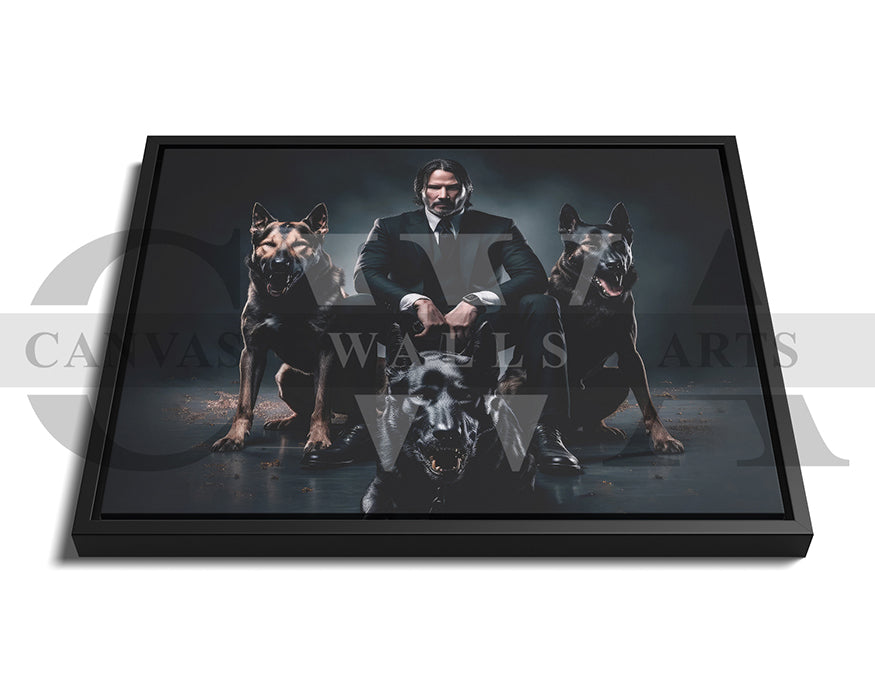 John Wick With Dogs Canvas Wall Art