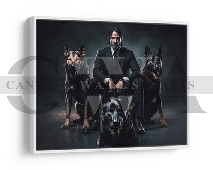 John Wick With Dogs Canvas Wall Art