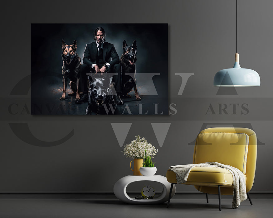 John Wick With Dogs Canvas Wall Art