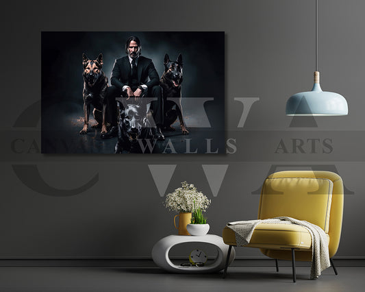 John Wick With Dogs Canvas Wall Art