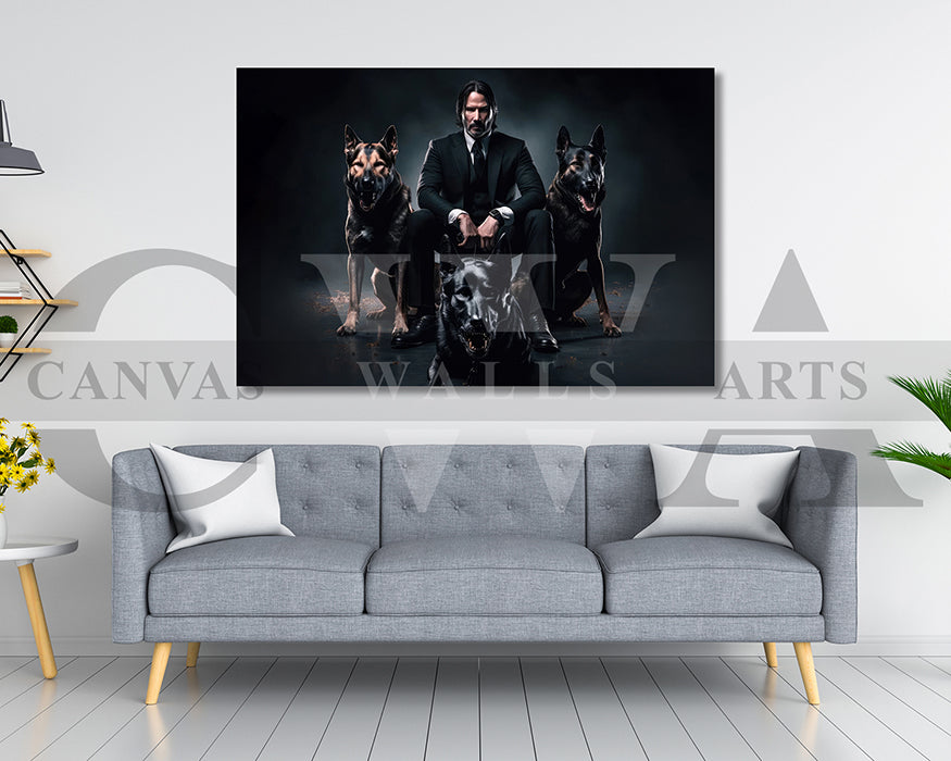 John Wick With Dogs Canvas Wall Art