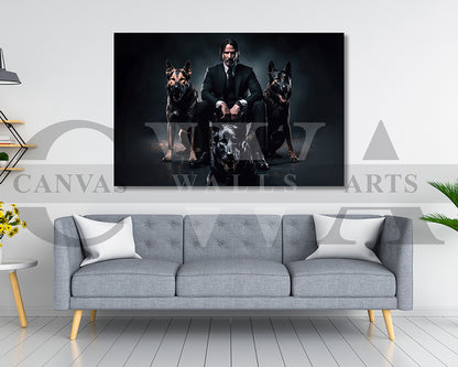 John Wick With Dogs Canvas Wall Art