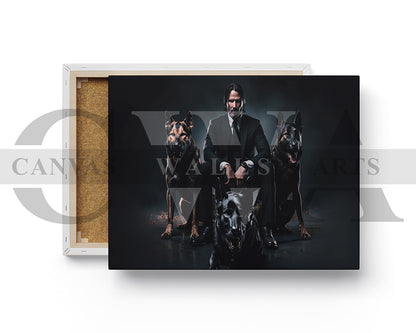 John Wick With Dogs Canvas Wall Art