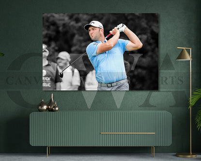 Jon Rahm Black & White Canvas Art Golf Canvas Wall Art
