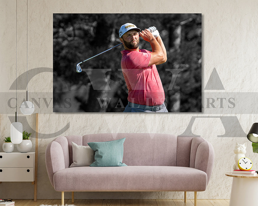 Jon Rahm Black & White Canvas Art Golf Canvas Wall Art