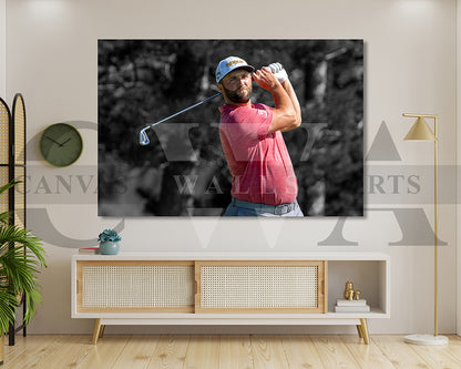 Jon Rahm Black & White Canvas Art Golf Canvas Wall Art