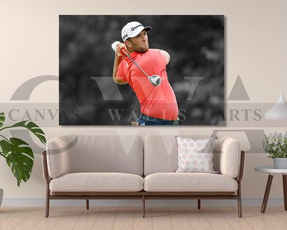 Jon Rahm Black & White Canvas Art Golf Canvas Wall Art