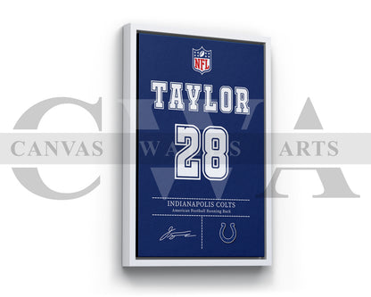 Jonathan Taylor Jersey Canvas Wall Art NFL Jersey Poster Print American Sports Canvas Wall Art