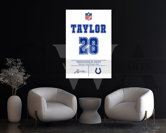 Jonathan Taylor Jersey Canvas Wall Art NFL Jersey Poster Print Sports Canvas Wall Art