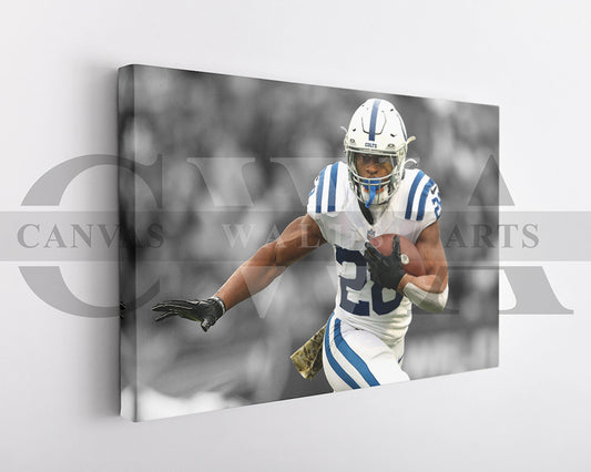 Jonathan Taylor Black & White Canvas Art American Football Canvas Wall Art