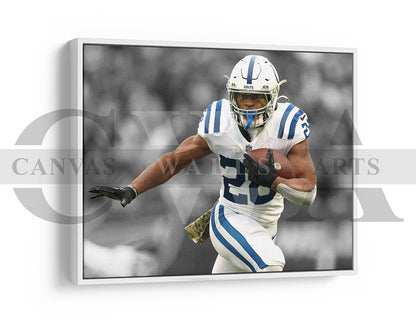 Jonathan Taylor Black & White Canvas Art American Football Canvas Wall Art
