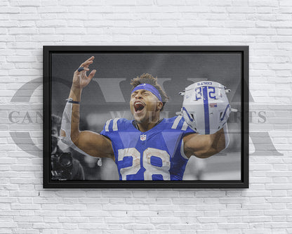 Jonathan Taylor Black & White Canvas Art American Football Canvas Wall Art