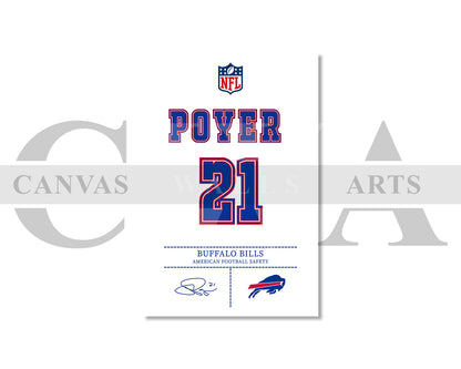 Jordan Poyer Jersey Canvas Wall Art NFL Jersey Poster Print American Football Jersey Canvas Print