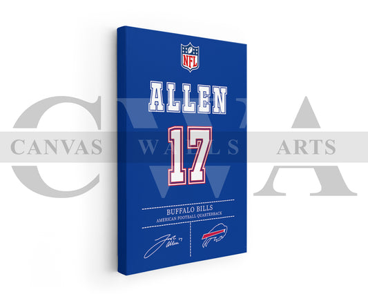 Josh Allen Jersey Canvas Wall Art NFL Jersey Poster Print American Football Jersey Canvas Print