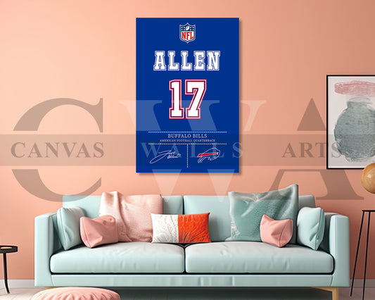 Josh Allen Jersey Canvas Wall Art NFL Jersey Poster Print American Football Jersey Canvas Print