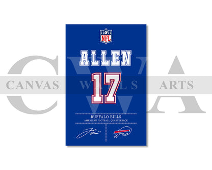 Josh Allen Jersey Canvas Wall Art NFL Jersey Poster Print American Football Jersey Canvas Print