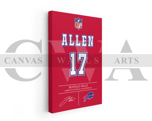 Josh Allen Jersey Canvas Wall Art NFL Jersey Poster Print Sports Canvas Wall Art