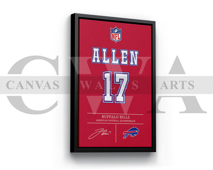 Josh Allen Jersey Canvas Wall Art NFL Jersey Poster Print Sports Canvas Wall Art