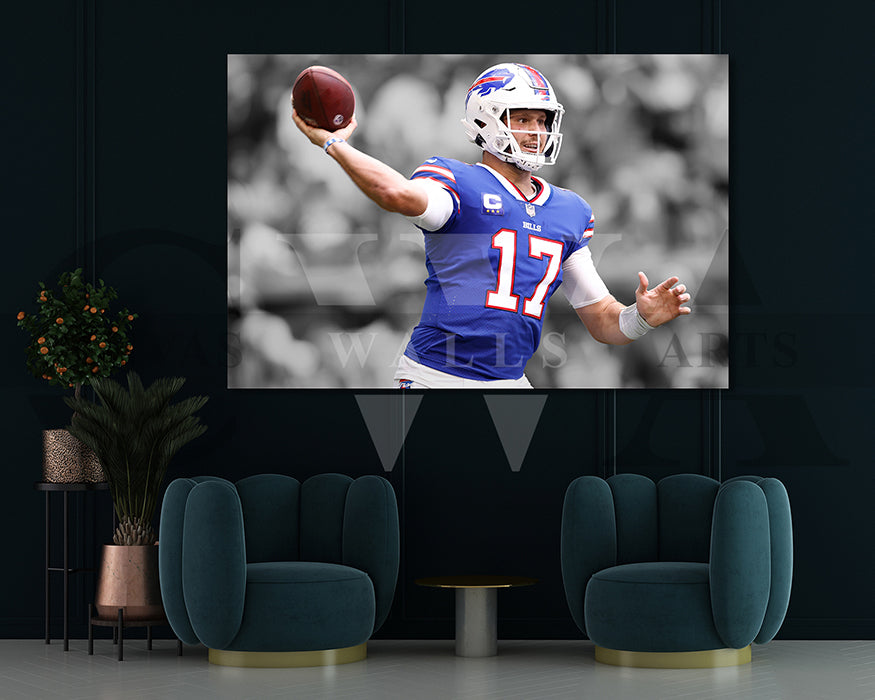 Josh Allen Black & White Canvas Art American Football Canvas Wall Art