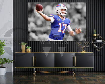 Josh Allen Black & White Canvas Art American Football Canvas Wall Art