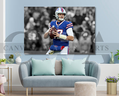Josh Allen Black & White Canvas Art American Football Canvas Wall Art