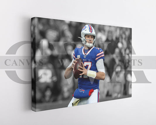 Josh Allen Black & White Canvas Art American Football Canvas Wall Art