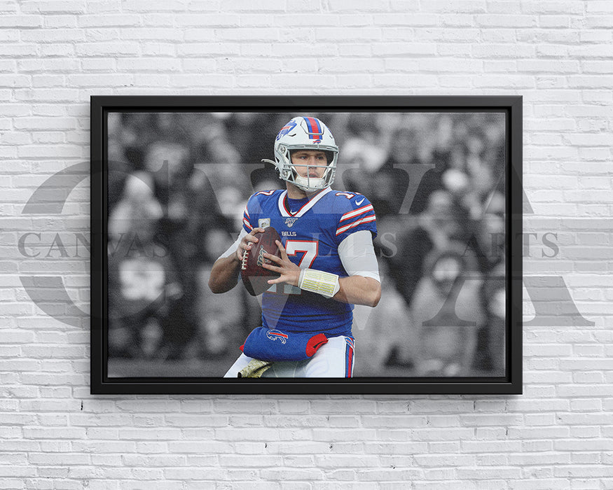 Josh Allen Black & White Canvas Art American Football Canvas Wall Art